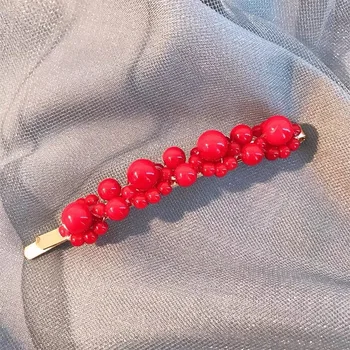 1pc Moda Crveni Biseri bobby pin za Kosu za Žene, Djevojčice Elegantan Korejski Dizajn Ugriz bobby pin Štap Klinac Pribor Za Styling Kose