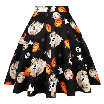 2022 Nova Moda Halloween Vintage Suknje Jesen rasprodaja visokim strukom Pamuk Crna Duh Пумкин Print Ljuljačka Suknja