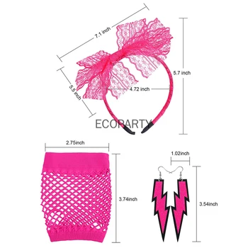 80-e cvjetne čipke povez za glavu Neon naušnice Delikatna Rukavice bez prstiju za pop 80-ih Večernje Ženske, pribor za kostime Skup Neobičan outfit