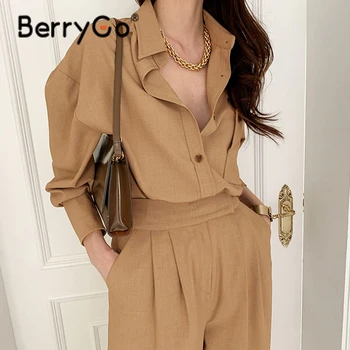 BerryGo Hotsale kompleti iz dva predmeta ured lady elegantnu bluzu s dugim rukavima i širokim hlačama s visokim strukom, trendy ženske hlače, kit