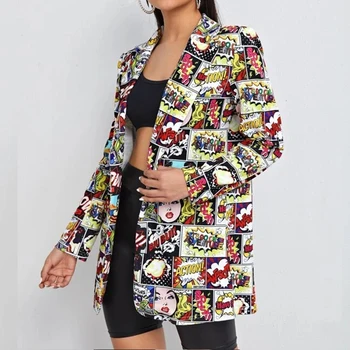 Color print na jedan preklopni Slobodan Blazers Ženska jakna Ulica Jesenski Plus Size Elegantan uredski donje kaput Američki Moderan Novi