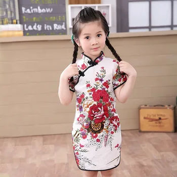 Djeca Beba Djevojčica Kineski Print Haljina Чонсам Dječja pamučna haljina Чонсам Kineska Klasična Tradicionalna haljina za djevojčice