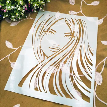 Duge kose djevojka spomenar matrice sprej plastični oblik štita DIY šuplji kolač dekoracije ispis čipke line za Valentinovo