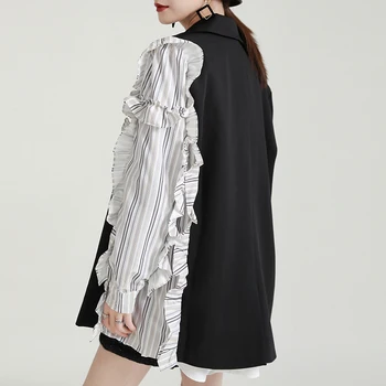 [EAM] Ženski prugasta blazer s ukrašen Velike veličine, Novu jaknu s lapels, dugi rukav, slobodni stil, modni Plima Proljeće i Jesen 2022 1DE2951