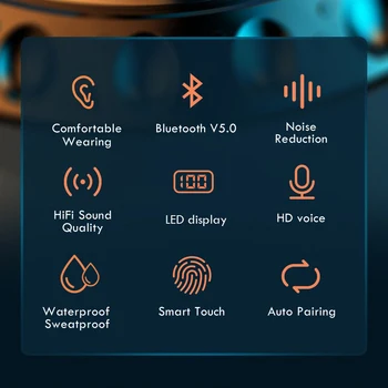 F9 TWS Bluetooth Stereo Slušalice Bežične Slušalice Slušalice Vodootporan Sportski Slušalice Mini-zaslon osjetljiv na Dodir za Upravljanje smanjenje Buke