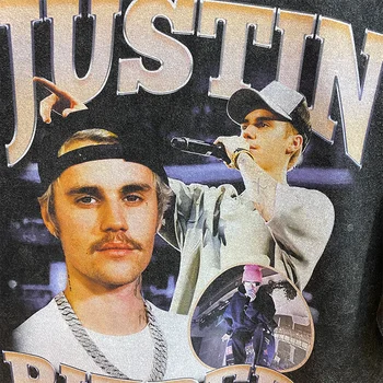 Hip-hop majica Muška t-shirt Harajuku Pamuk Justin Bieber s portreta po cijeloj površini Grafički t-shirt je Klasicni выстиранный Top Негабаритная majica Ulica