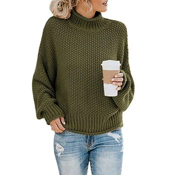 Jesen zima debela linija zaštite pletenje twist slobodan fenjer rukava pulover s visokim ovratnikom pulover dugih rukava ženski veste