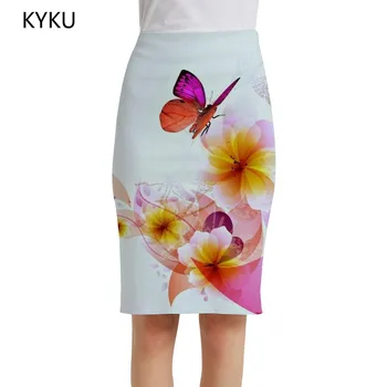 KIKU suknje-leptir za žene Suknja s cvjetnim ispis za kućne ljubimce Elegantne šarene olovke ženske suknje Ženski ljeto svakodnevne večernje