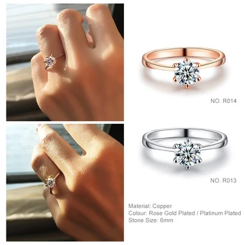 Klasični Šest Kandži Zlatne Boje Prsten AAA Austrija Crystal Zaručnički Prsten za Mladence Božićni poklon za žene Nakit Zaručnički prsten