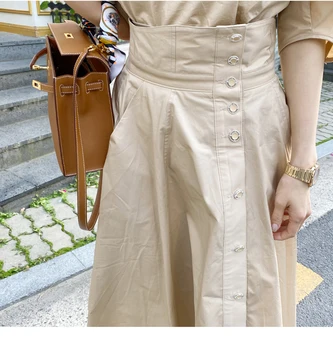 Korejski šik kit od dva predmeta za žene s okruglog izreza i bujnim topom kratkih rukava +Elastična visokim strukom Однобортный Casual odijelo s suknja s visokim strukom