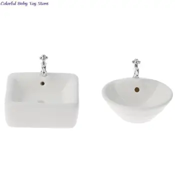 Kvadratni lutkine Lavabo za kupatilo 1:12 Minijaturni Keramički Umivaonik Umivaonik za kupaonicu Model Simulacije Pribor za dollhouse Bijela