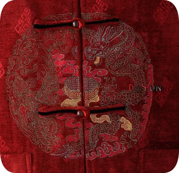 Kvalitetna Crvena kineska tradicija Muška jakna srednje dobi s dugim rukavima s vezom Kaput Zmaj Odijelo Tan S, M, L, XL, XXL, XXXL