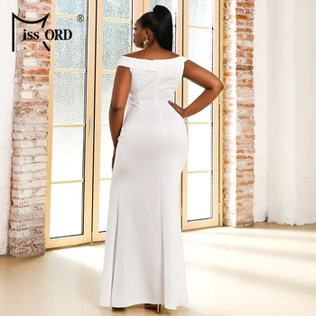 Missord 2021 Donje ljetno seksi haljina Maxi velike veličine s otvorenim ramenima s prorezom za prom Elegantna večernja haljina Bijela Vintage 2XL 3XL