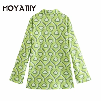 MOYATIIY Ženska moda 2021 Novi dolazak Svakodnevne Duge košulje dugih rukava Avokada Zelene Majice Košulje Geometrija Dio Ženske majice