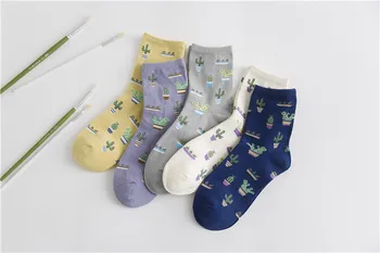 Nove ženske čarape s uzorkom kaktus biljaka udoban slatka slatka čarape pamučne dnevne tople čarape za djevojčice