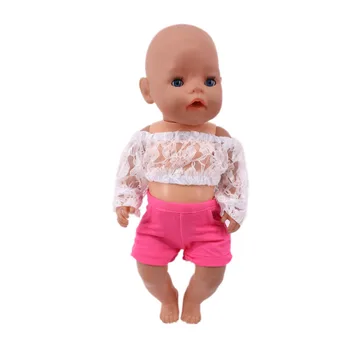 Odjeća za lutke Reborn od čistog pamuka, top od dva dijela i kratke hlače,Čipke slatka kupaći kostim, pogodan za američke lutke 18 inča, 43 cm, Novorođenče dječak, lutka