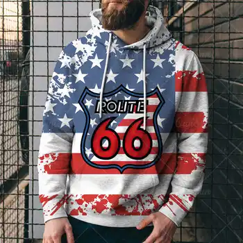 Proljeće i Jesen Muške veste Негабаритная slobodna odjeća Vintage hoodies Moda Amerika Route 66 s буквенным po cijeloj površini Majica Odijevanje