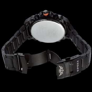 Ručni sat EPOZZ s dvostrukim zaslonom za muškarce, Crni Remen od nehrđajućeg Čelika, Model 2302
