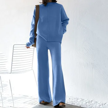 Sestra Fara Novi 2021 Proljetni ženski pletene komplet od dva predmeta s dugim rukavima, Top, Hlače, žensko odijelo, odjeća, Džemper iz 2 predmeta+Široke hlače