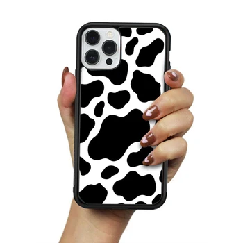 Torbica za telefon iPhone 12 11 Mini Pro XS Max X XR 6 7 8 Plus SE20 Visokokvalitetna silikonska kapa TPU s po cijeloj površini krava Crna Bijelo