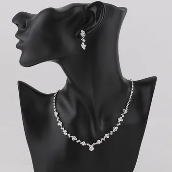 TREAZY Jednostavan Geometrijski Crystal Vjenčanje nakit Kit za žene Srebrna Boja Gorski Kristal Ogrlica i Naušnice Set Večernje Vjenčanje dekoracije