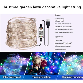 Ukras Božićnog drvca LED gudački lampa Bluetooth Smart APP Upravljanje струнными svjetla Žarulja RGB Šarene гирлянда LED svjetla