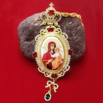 Visoka kvaliteta prsima križ pravoslavne Isus razapne ovjes rhinestones križ lanac zlatni vjerske ukras župnik Molitvene predmete