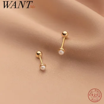 WANTME 925 Sterling Srebra Jednostavan Slatki Omotač Spiralni Perle Male naušnice-roze za žene Moda Korejski college Piercing Nakit