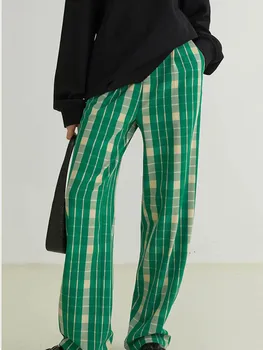 ZA2021 jesen novi stil free casual stil lijeni vjetar obojene pređe pokrivač prosječne struka duge, široke hlače za žene