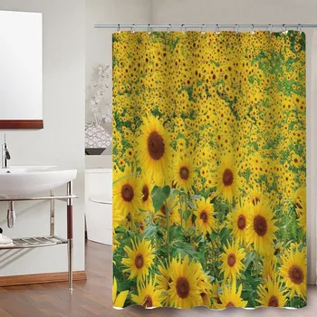 Zavjese za tuširanje s po cijeloj površini suncokreta Vodootporan žute Zavjese za kupaonicu Lijepe Cvijeće Za žene s kukama Ukras Kuće