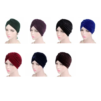 Ženska bojanje kose u stilu slavne osobe, Zlatni baršun toplo povez za glavu, šešir, ženski hidžab, šešira, Kapa, Moderan svakodnevni dual rastezanje
