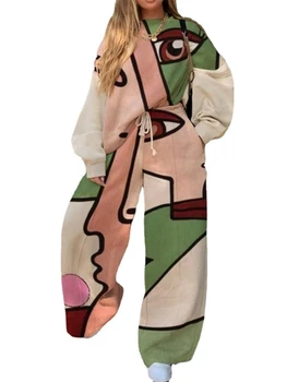Негабаритный sportski kostim Ženski komplet od dva dijela Jesen odjeća s cartoonish po cijeloj površini Pulover Majica Široke hlače Odijela Modne odjeće