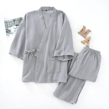 Пижама s kimono od pamuka, Komplet sa dugim rukavima i duge hlače 2 kom./compl. Пижама Velike veličine za mamu Kućna odjeća Udoban Plus Pidžama u japanskom stilu