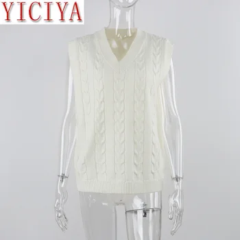YICIAY 2021 Bijela Jesensko-zimski komplet od 2 predmeta Casual odijelo Večernje odjeće Džemper bez rukava Top Prsluk Kratke Mini Ženski komplet pletene 1