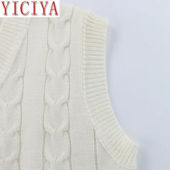 YICIAY 2021 Bijela Jesensko-zimski komplet od 2 predmeta Casual odijelo Večernje odjeće Džemper bez rukava Top Prsluk Kratke Mini Ženski komplet pletene 2