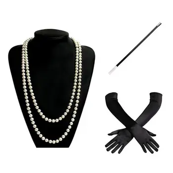 CPDD 1920-Charleston Хлопушка Djevojka Odijelo Komplet Маскарадное haljina Imitacija Bisera Ogrlice od perli Duge Crne Rukavice Pisak za 4