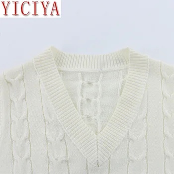 YICIAY 2021 Bijela Jesensko-zimski komplet od 2 predmeta Casual odijelo Večernje odjeće Džemper bez rukava Top Prsluk Kratke Mini Ženski komplet pletene 5