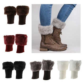 1 Par ženskih krzneni вязаных cipele s rukavima-manžetama i krzna obloge, jesen i zima toplo guma za noge, čvrsto обтягивающая nogu 0