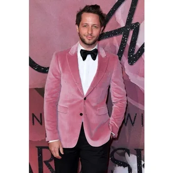 2020 Moderan dizajn Pink Baršunasti sportska jakna za pušače Muška odijela za Vjenčanje Tuxedos Mladoženja Slim Fit Mladoženje Prom Gospodo Svadbene nošnje Smoking
