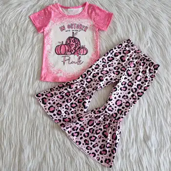 2020Newborn Komplet odjeće za djevojčice Moda jesen majica kratkih rukava od izbjeljivanje pastu od bundeve+Roza hlače-gepardi Dječje odjeće RTS
