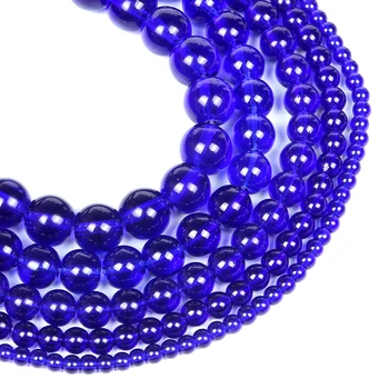 4-12 mm Perle od prirodnog kamena su Okrugle, Glatke Slobodan Tamno plave Kamene, Staklene Perle za izradu nakita DIY Narukvica-čuvar Ogrlica Ručni rad