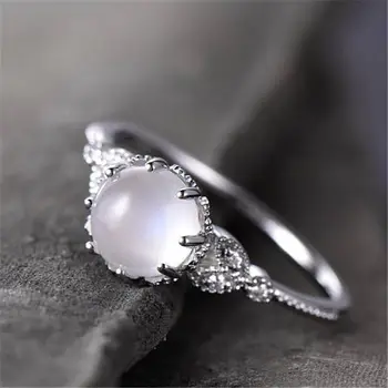 Berba Zlatni prsten s опалами za žene s šuplje uzorkom Prsten Lunarni kamen Donje Bijelo srebro nakit prsten Žensko vjenčano prstenje