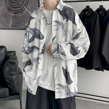 Japanski svila leda za žene košulja po cijeloj površini morskog psa ljetna jakna s dugim rukavima, odjeća za zaštitu od sunca, moderan par, havajski bluza 0