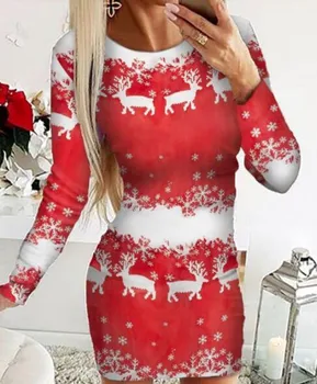 Jesen Zima pletene džemper Haljina Za žene božić Božić Sob sa po cijeloj površini dugi rukav Uske haljine Pletenje Veste Odijevanje 0