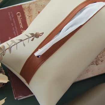 Kutija za maramice od umjetne kože u skandinavskom stilu Ukrasne kutije za salvete Prijenosni torbu od meke tkanine, s remenom za vozila za dom 0