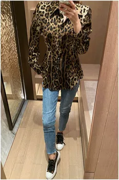 Kvalitetna modna pista Ženske svilene košulja леопардовым po cijeloj površini dugi rukav, Univerzalna Ženska bluza, Majice na jesen 2021