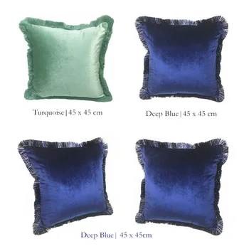 Luksuzna monotono Smeđa Tirkizno-plava Sjajna Mekani baršun jastučnicu s resama, Ukrasnih jastučnica za kauč 45 x 45 cm