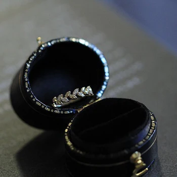 Novo 18-karatno Zlatno donje prsten Zlatni Slika Pšenica u obliku polumjeseca, Grane i lišće Ženski Nakit sa sitnim šljunkom Poklon za rođendan
