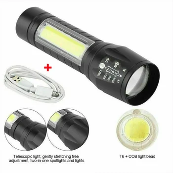 Prijenosni LED Svjetiljka T6 COB Light Svjetiljka Akumulatorska Baterija Svjetiljka sa Zumom od 3 Režima Vodootporan Ručnu Svjetiljku