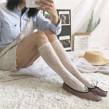 Sweet Lolita Držači čarapa Ženska delikatna čarape do koljena Tanka Prozirna Duge čarape, Hulahopke Čarape za noge s velikom elastičnošću 0